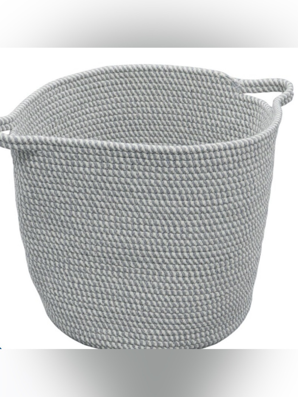 Edison Collection Light Gray / White Woven Cotton Storage Basket with Handles